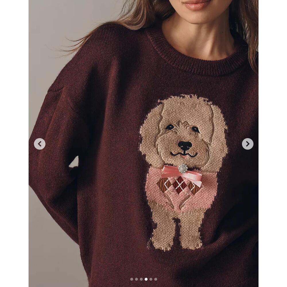 New! Anthropologie Maeve Crew-Neck Dog Icon Pullover Sweater, size S - Picture 2 of 16